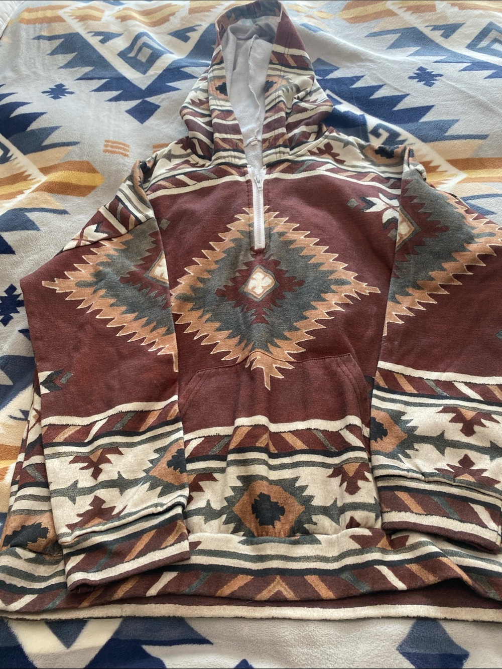 Men's Aztec Half-Zip Hooded Sweater - Brown